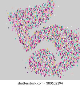 Abstract background with color silhouettes of people. Population flows. Number five pattern. Demonstration. Large groups of people. Design Template. Abstract stick figures pattern. Vector. Concept