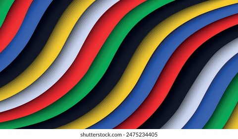 abstract background color waves. Wave rainbow Soccer spectrum flag background. Paper cut design. Waves of rainbow colors web banner template. UEFA EURO Soccer championship Summer Football 2024  Month 