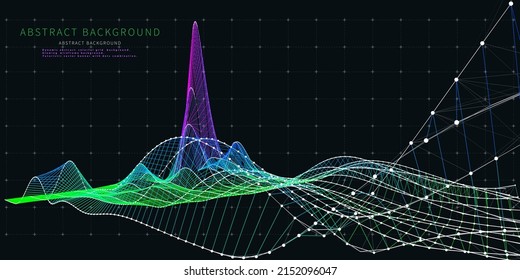 Abstract  background with color wireframe technology  grid on dark.  Visual 3d presentation of analysis research. Computing technology concept. Banner for business, science and technology. Big Data.