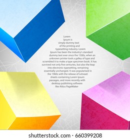 Abstract background colored composition with realistic colored squares in the corners and space for text vector illustration