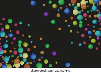 Abstract background with colored decorative circles, rainbow colored circles design on black background