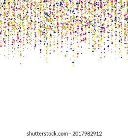 Abstract background of colored falling confetti, circles on a white background