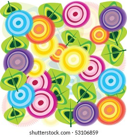 Abstract background with colored flowers and leaves