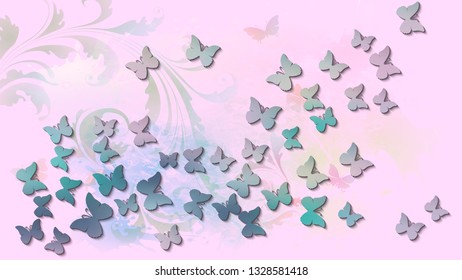 Abstract background with colored flying butterflies. Vector illustration.