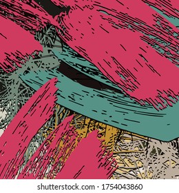 abstract background colored grunge texture chaotic brush strokes and paint brushes
