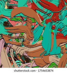 abstract background colored grunge texture chaotic brush strokes and paint brushes
