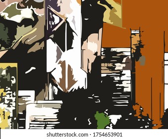 abstract background colored grunge texture chaotic brush strokes and paint brushes
