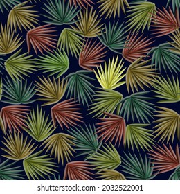 Abstract background with colored palm leaves.Seamless vector pattern with colorful palm leaves on a colored background.