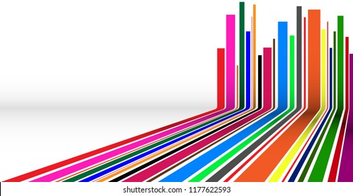 Abstract background of colored paper strips in a white room. Isometric view. Vector design.