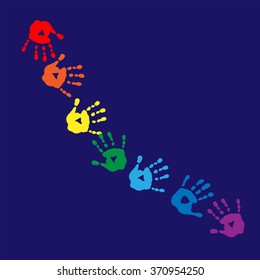 Abstract background with a colored prints of hands