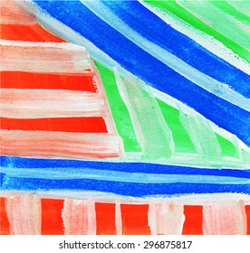 Abstract background of colored stripes, triangles and other geometric shapes. Handmade paints on paper. Easily Editable vector illustration.
