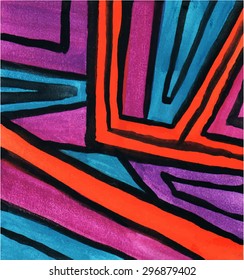 Abstract background of colored stripes, triangles and other geometric shapes. Handmade paints on paper. Easily Editable vector illustration.