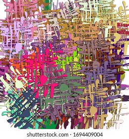 Abstract background of colored texture of chaotic brush strokes and stains of paint.
