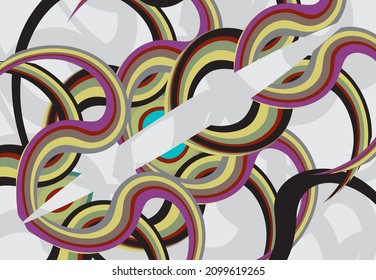 Abstract background with colored twirled elements for creative compositions. Decorative elements in the form of a semicircle, forming a chain for wallpaper, prints, textiles, fashion trends, etc.