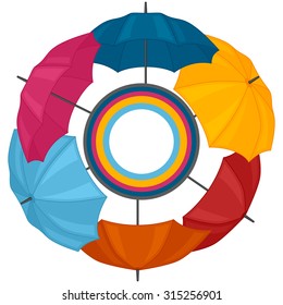 Abstract background with colored umbrellas for greeting card.