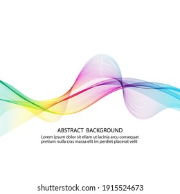 Abstract background of colored waves with smooth lines on a white background, design element