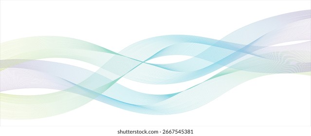 Abstract background of colored waves with smooth lines on a white background, design element