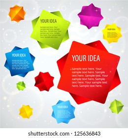 Abstract background with colorful 3d falling stars. Useful for banner design, business concept, website template or web ad. Creative Illustration multi colored objects and place for text. Vector