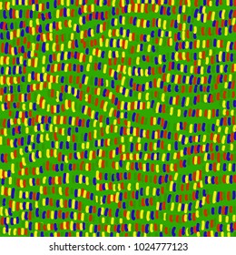 Abstract background with colorful alternating spots of paint on green background