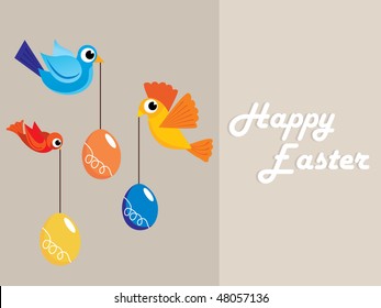 abstract background with colorful birds holding easter egg