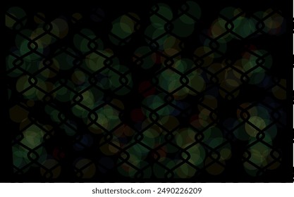 abstract background of colorful bokeh light with black wire fence vector