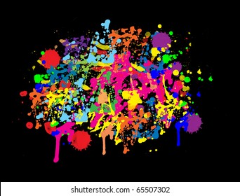 abstract  background with colorful bright ink splat on black