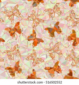 Abstract Background with Colorful Butterflies Silhouettes, Low Poly Pattern. Vector