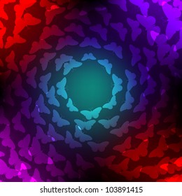 abstract background with colorful butterfly silhouettes in circle
