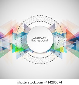 Abstract background with colorful circle molecule structure and triangle.
