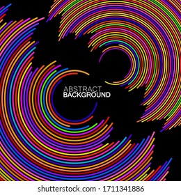 Abstract background of colorful circles with lines, technology backdrop, geometric shapes, vector illustration