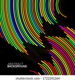 Abstract background of colorful circles with lines, technology backdrop, geometric shapes, vector illustration