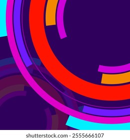 Abstract background of colorful circles with lines, technology backdrop, geometric shapes. Vector illustration