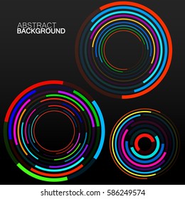 Abstract background of colorful circles with lines, technology backdrop, geometric shapes, vector illustration, eps 10