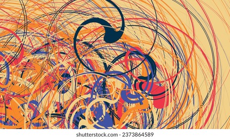 Abstract background, colorful circles, thin lines, like a paint painting