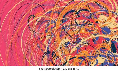 Abstract background, colorful circles, thin lines, like a paint painting