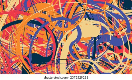 Abstract background colorful circles thin lines like a paint painting