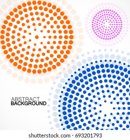 Abstract background with colorful dotted circles. Dots in circular form. Vector design backdrop