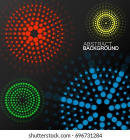 Abstract background with colorful dotted circles. Dots in circular form. Vector design backdrop