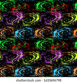 Abstract background of colorful drops on a black background, seamless pattern, vector