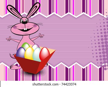 abstract background with colorful egg box, cute rabbit, vector illustration