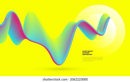 Fondo abstracto con una colorida onda de línea de partículas emitidas. Plantilla de diseño de elementos conceptuales. Ilustración vectorial moderna.