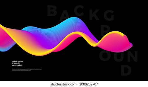 Abstract background with colorful emitted particle line wave. Conceptual element design template. Modern vector illustration.