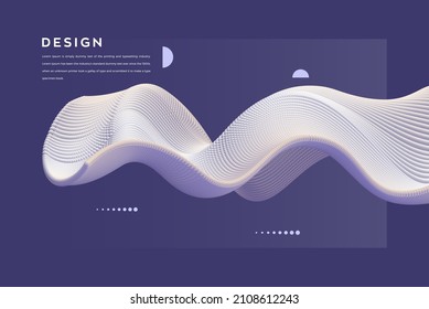 Abstract background with colorful emitted particle line wave. Conceptual element design template. Modern vector illustration. 