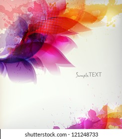 abstract background with colorful flower and blots. Vector design