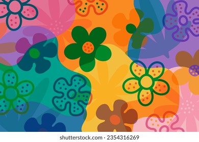 Divertida Colorful flor y hoja de patrón sin fisuras. doodle lindo con textura floral. Los niños tienen el estilo del fondo de doodle floral, el fondo de pared de formas naturales básicas y divertidas.