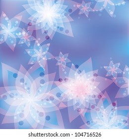 Abstract background with colorful flowers lilies. Greeting or invitation card in retro or grunge style. Place for text. Vector illustration
