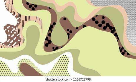 Abstract background, colorful fluid shapes with textures, green and brown tones