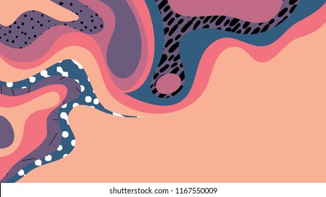 Abstract background, colorful fluid shapes with textures, warm orange and pink tones