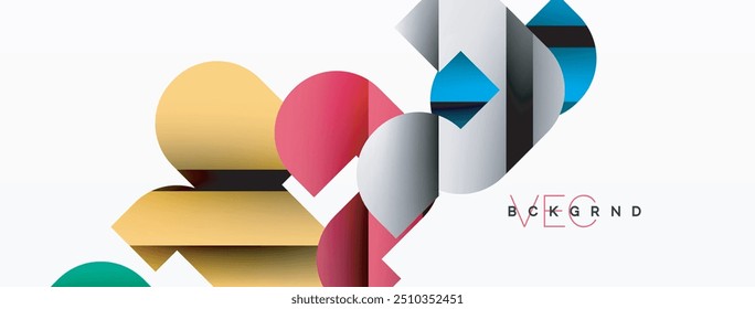 Abstract background. Colorful geometric curve shapes with black shadow lines effects