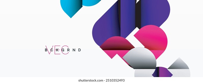 Abstract background. Colorful geometric curve shapes with black shadow lines effects